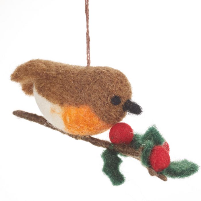 Robin On A Branch Felt Decoration
