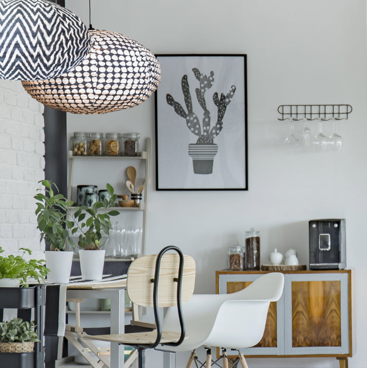 Small 60cm Cream & Grey Zig Zag Cotton Pendant Lampshade
