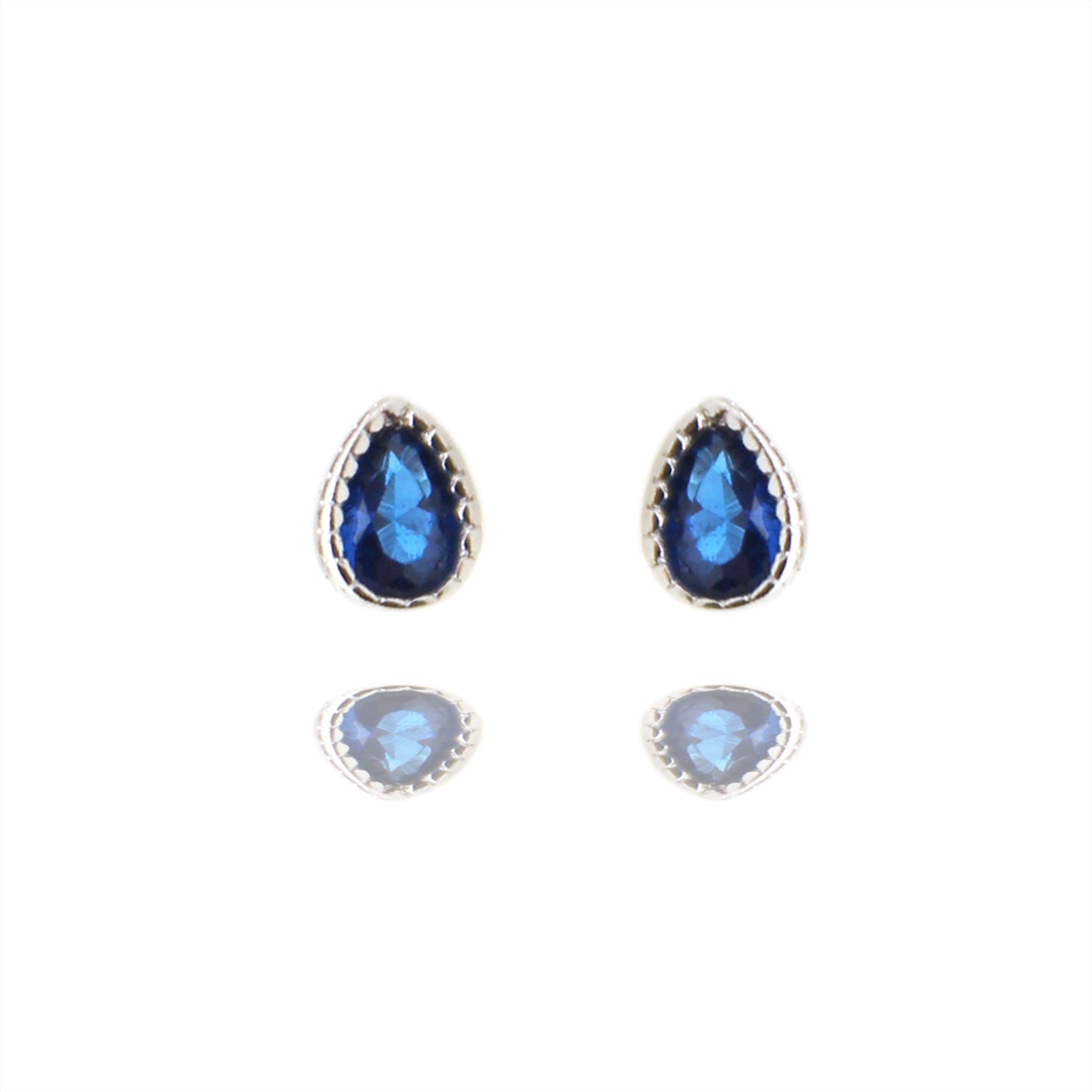 Sterling Silver Blue Gems Teardrop Stud Earrings