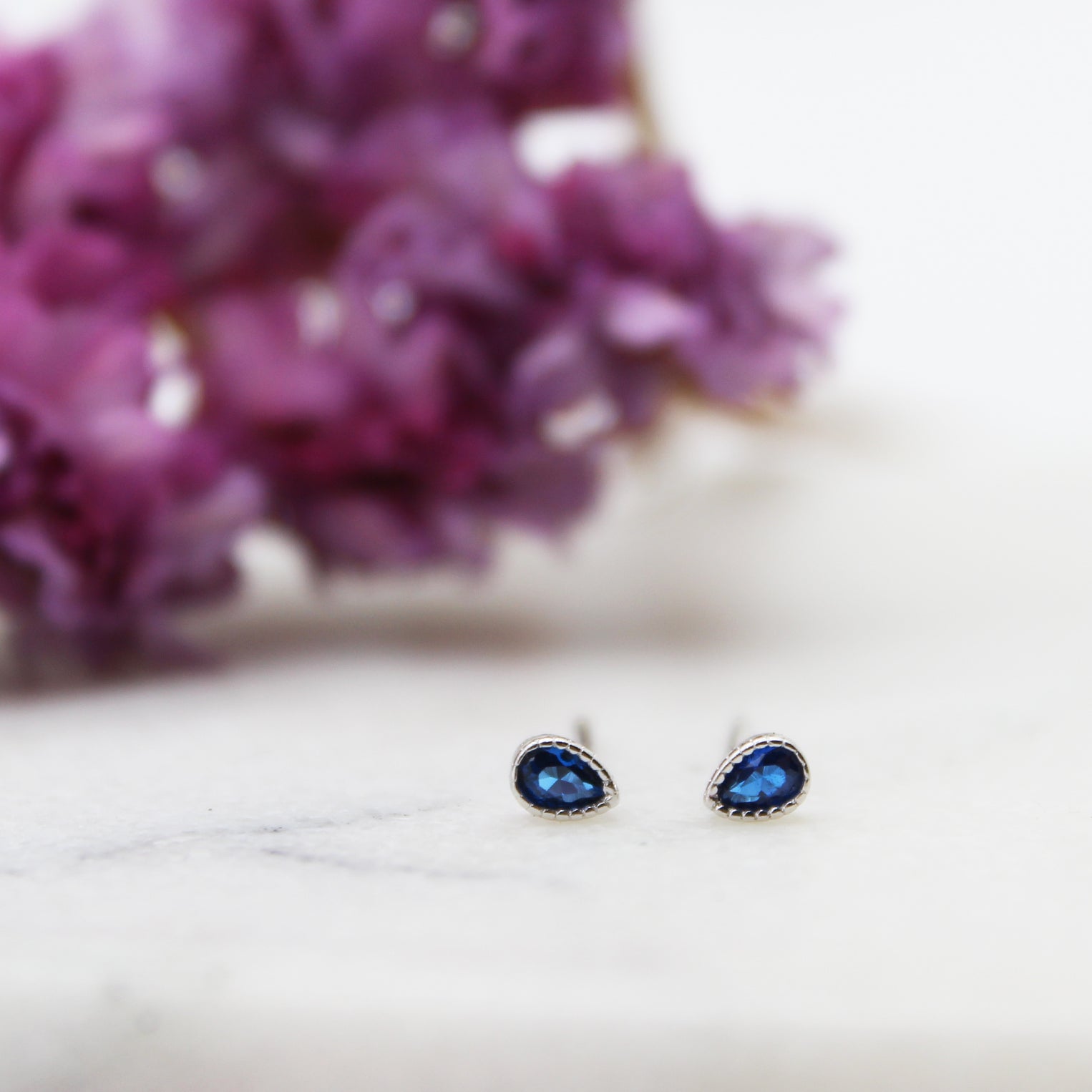 Sterling Silver Blue Gems Teardrop Stud Earrings