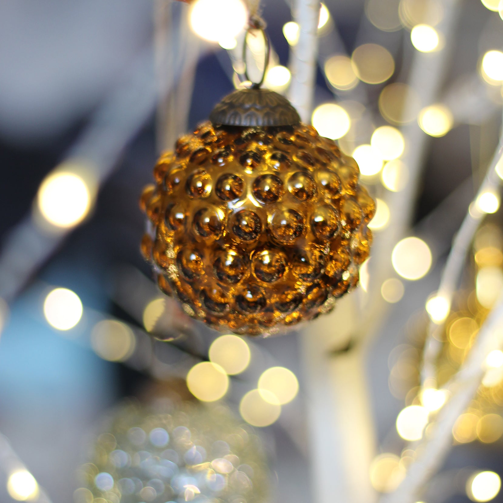 Golden Glass Bauble With Dots