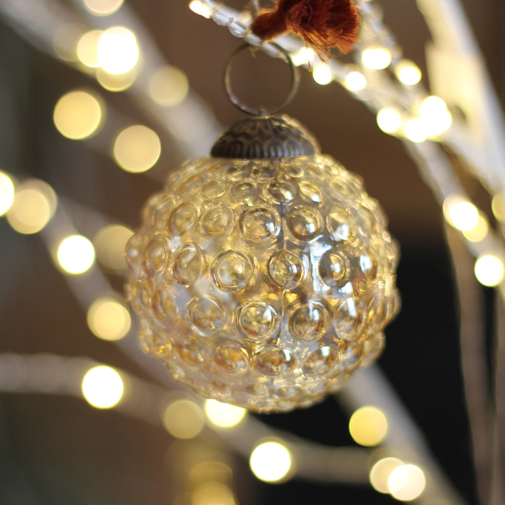 Apricot Glass Bauble With Dots