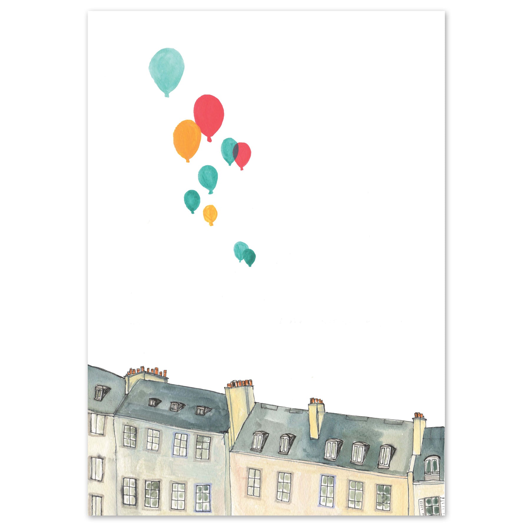 A5 Buildings and Balloons Art Print