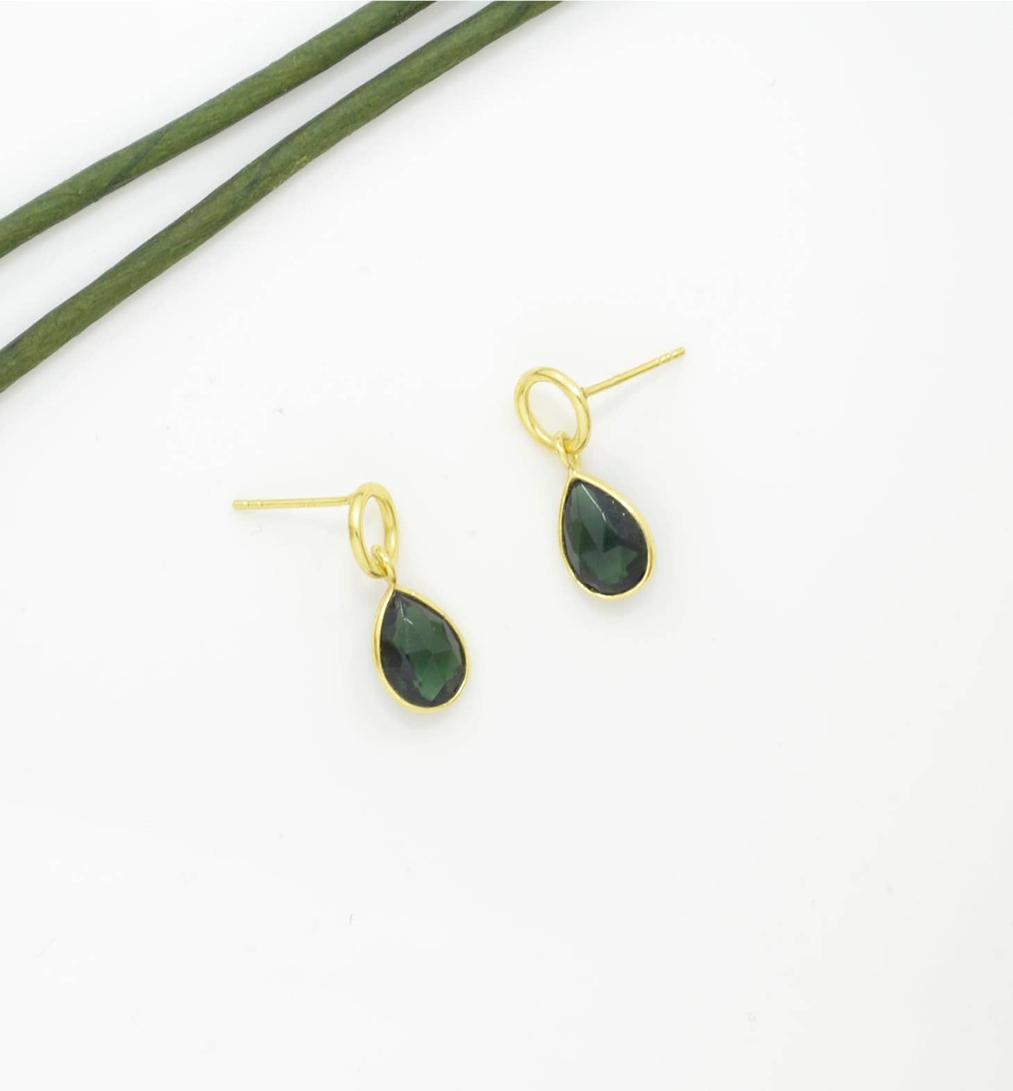 Circle Post Green Tourmaline Gold Plated Earrings