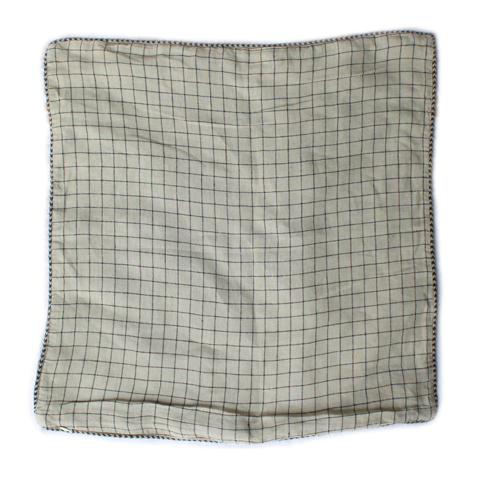 Checked Linen Cushion Cover - Eucalyptus & Black