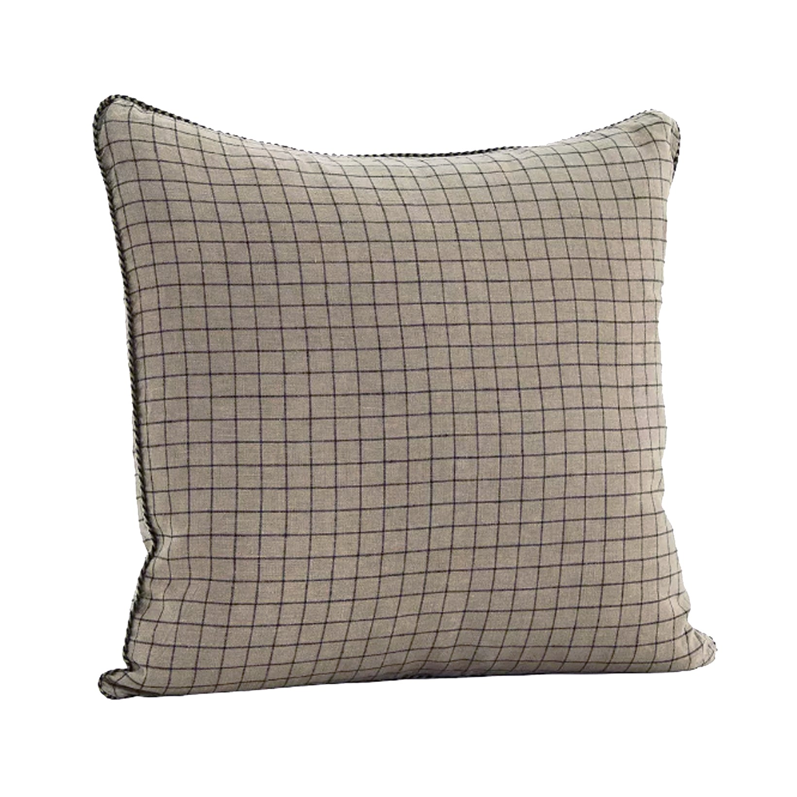 Checked Linen Cushion Cover - Taupe & Black