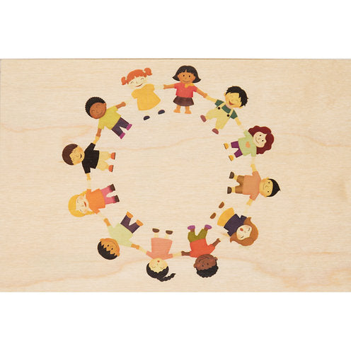 Circle of Children Wooden Postcard