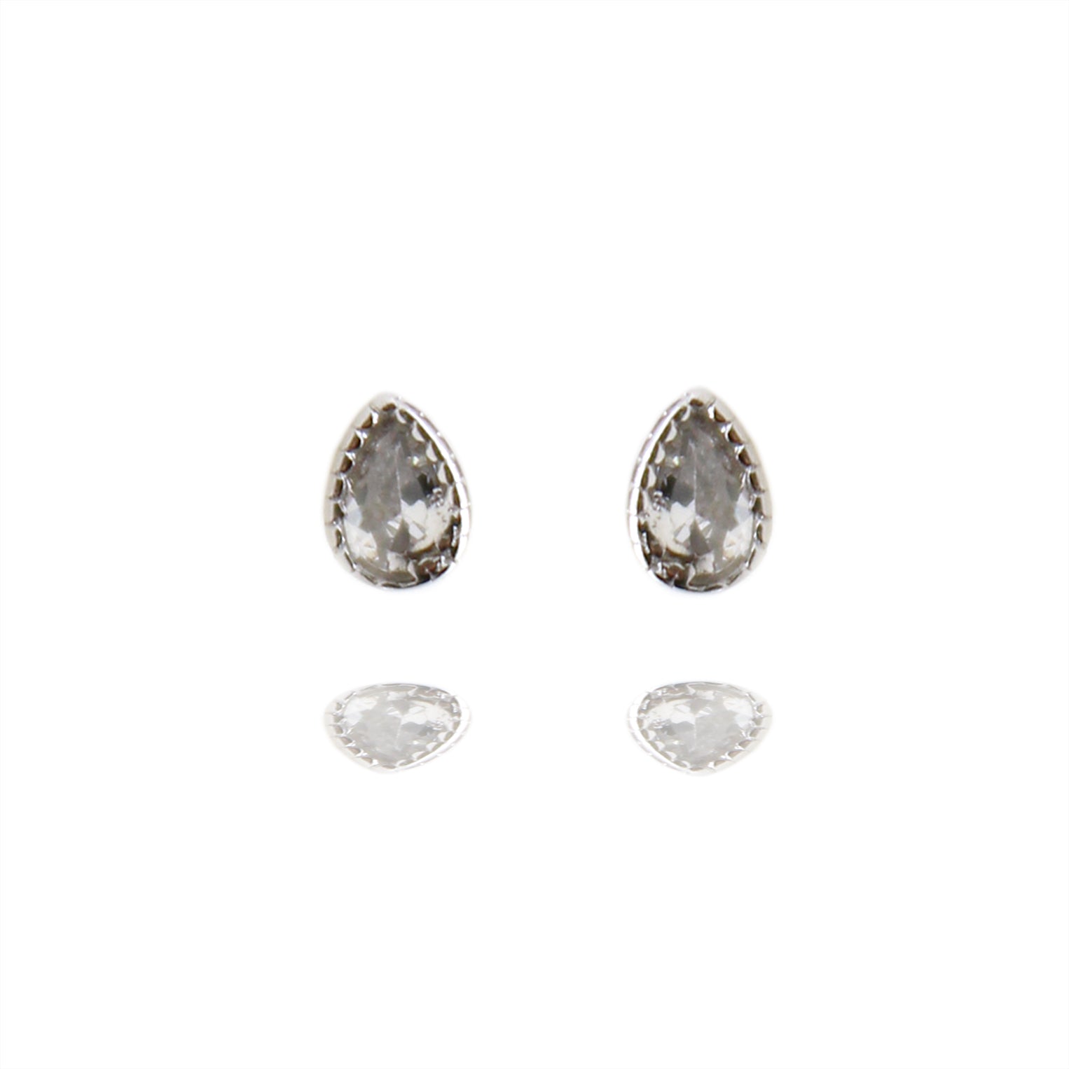 Sterling Silver Clear Gems Teardrop Stud Earrings