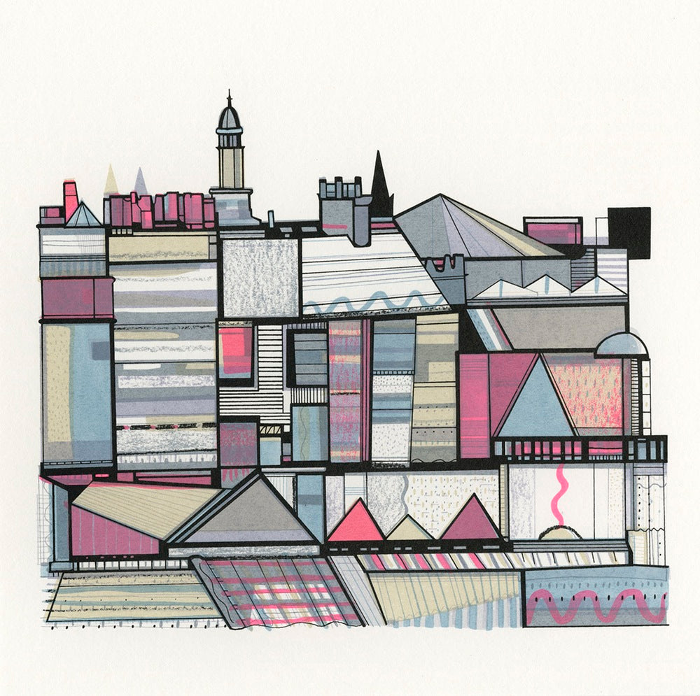 Colourful Roof Tops Hand Pulled Screen Print