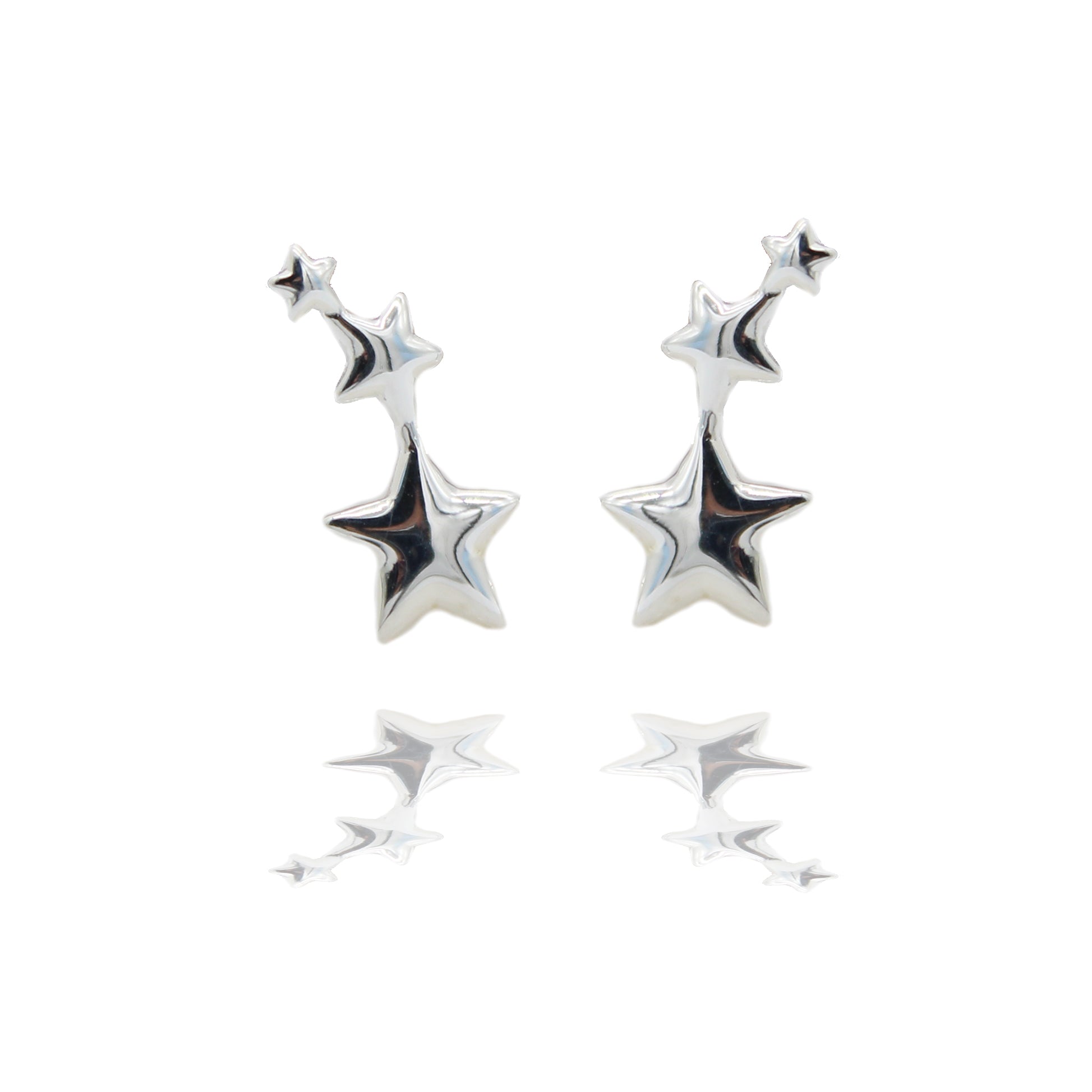 Sterling Silver Three Star Ear Climber Earrings