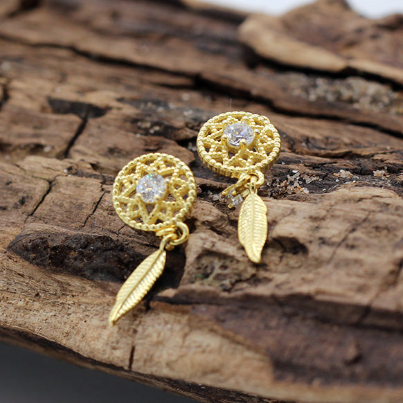 Gold Plated Dream Catcher Stud Earrings