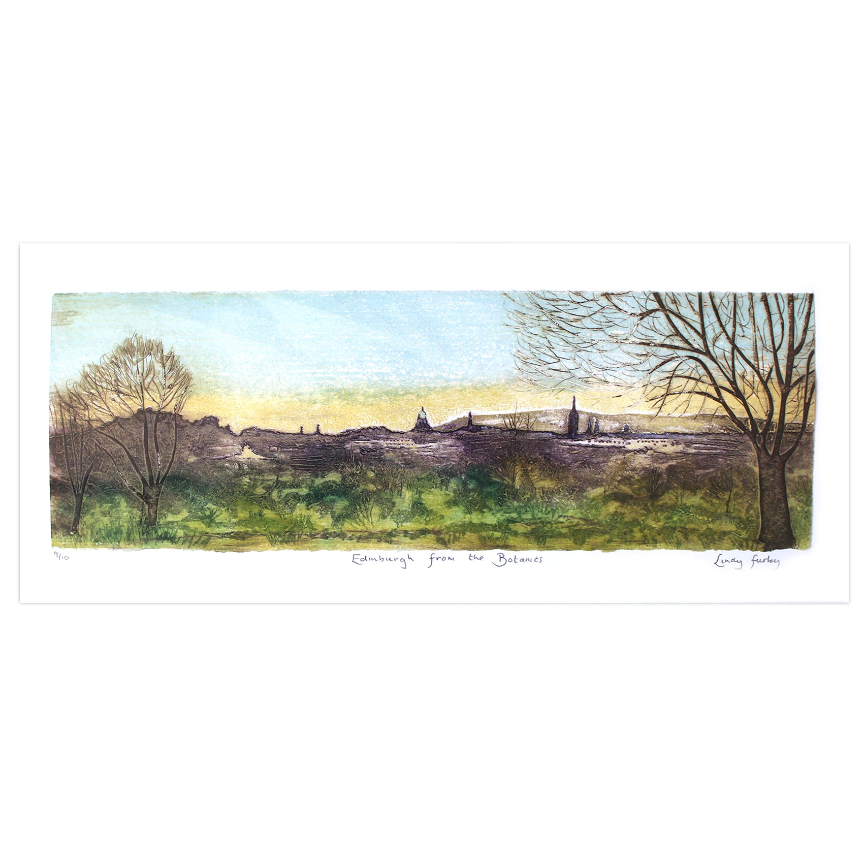 Edinburgh From The Botanics Collagraph Print
