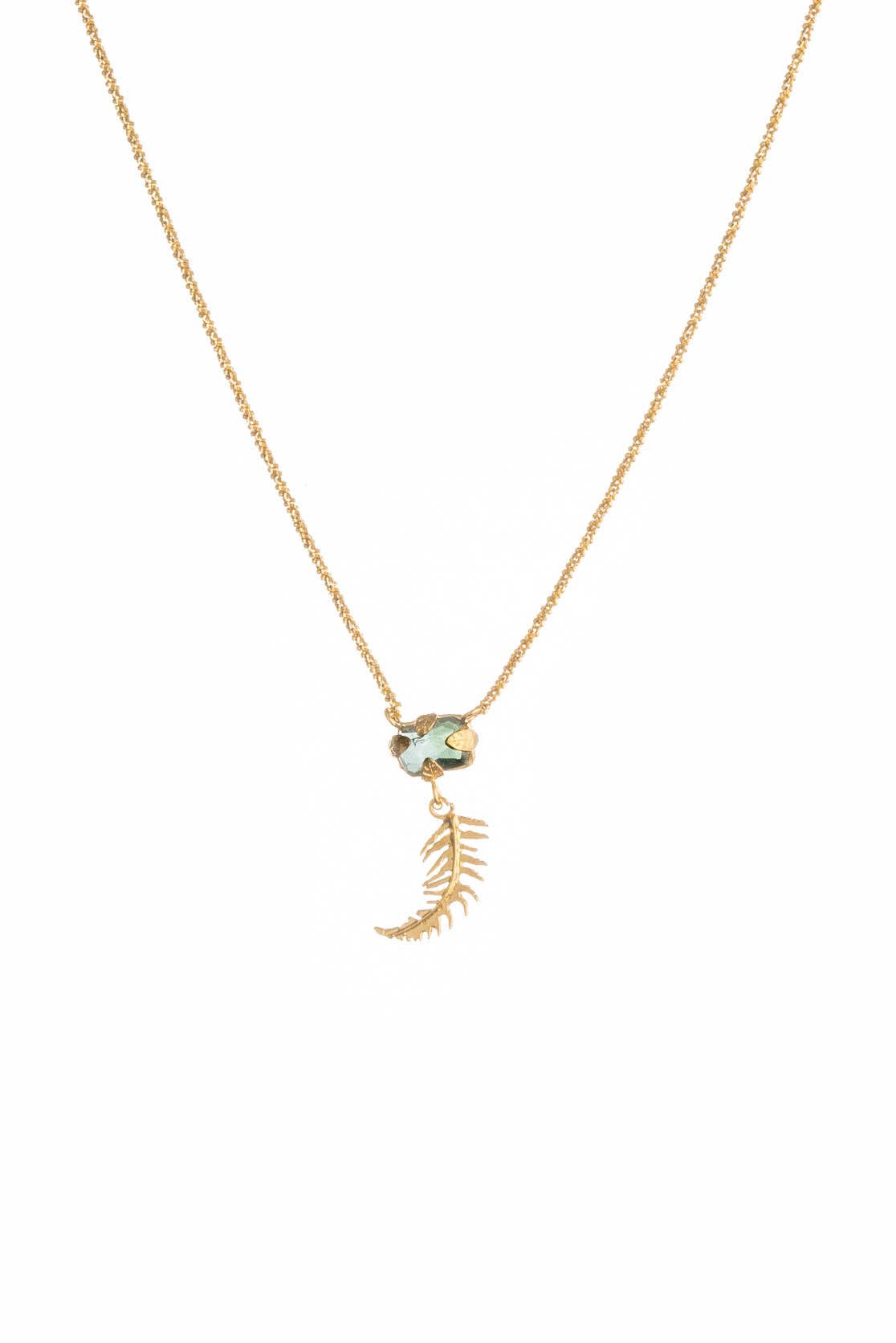 Green Tourmaline Necklace with Fern Drop in Gold