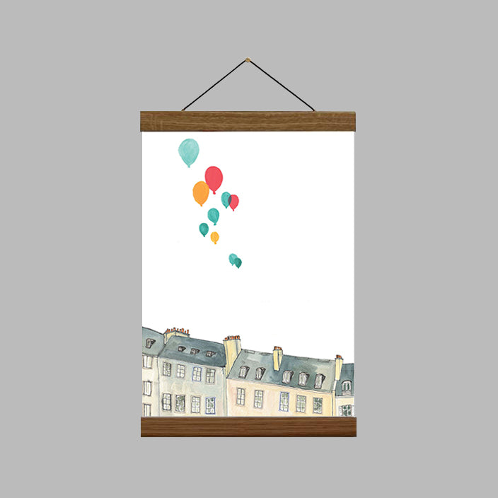 A4 Buildings And Balloons Art Print
