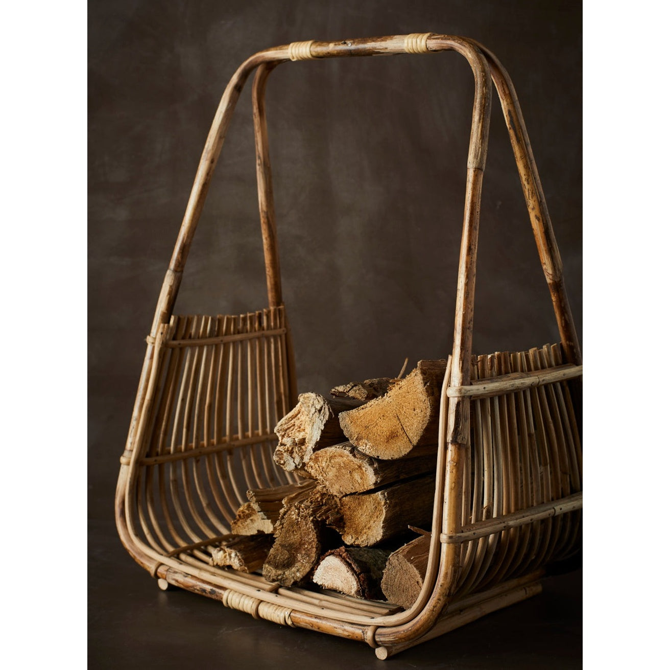 Tall Open Cane Wood Basket
