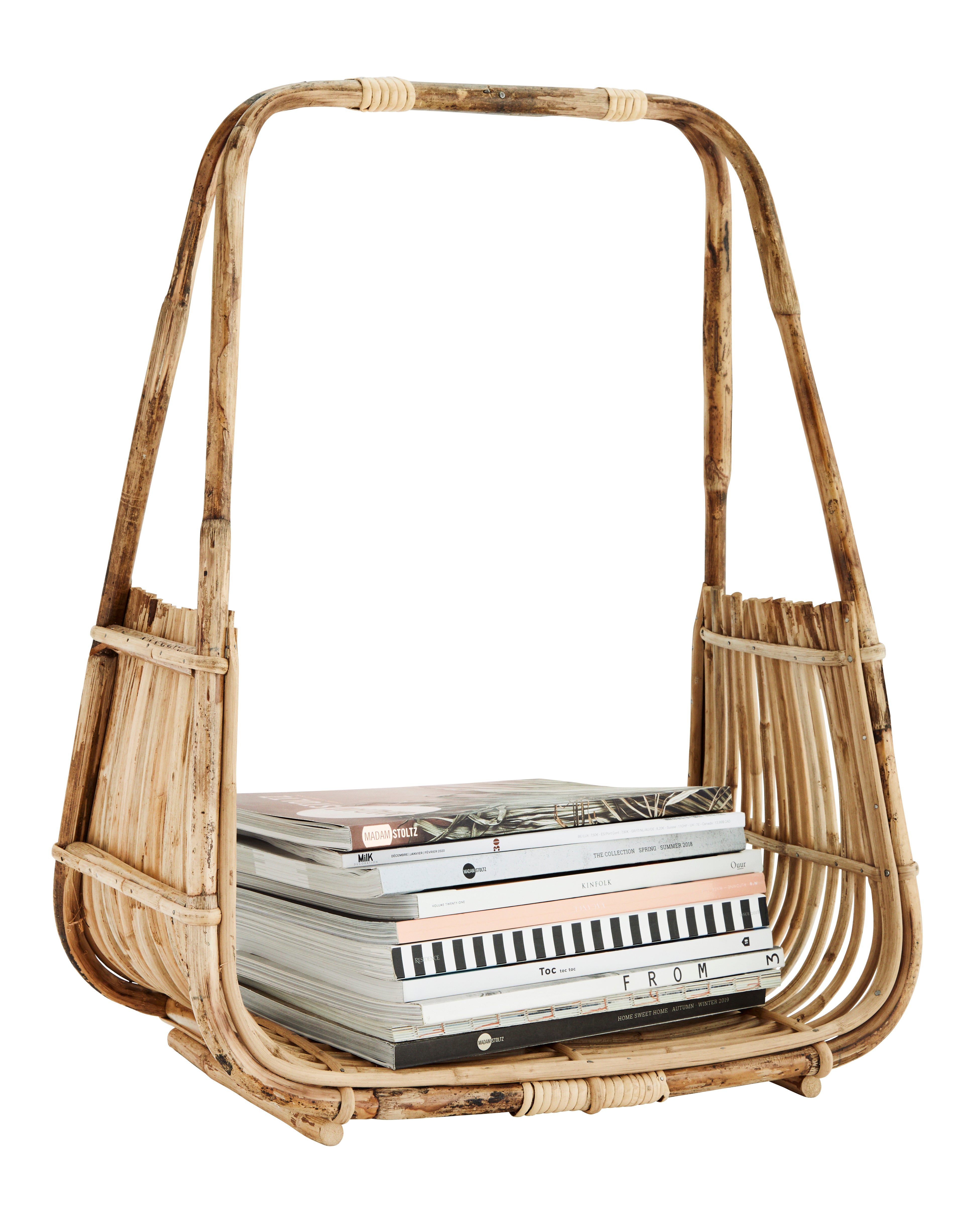 Tall Open Cane Wood Basket