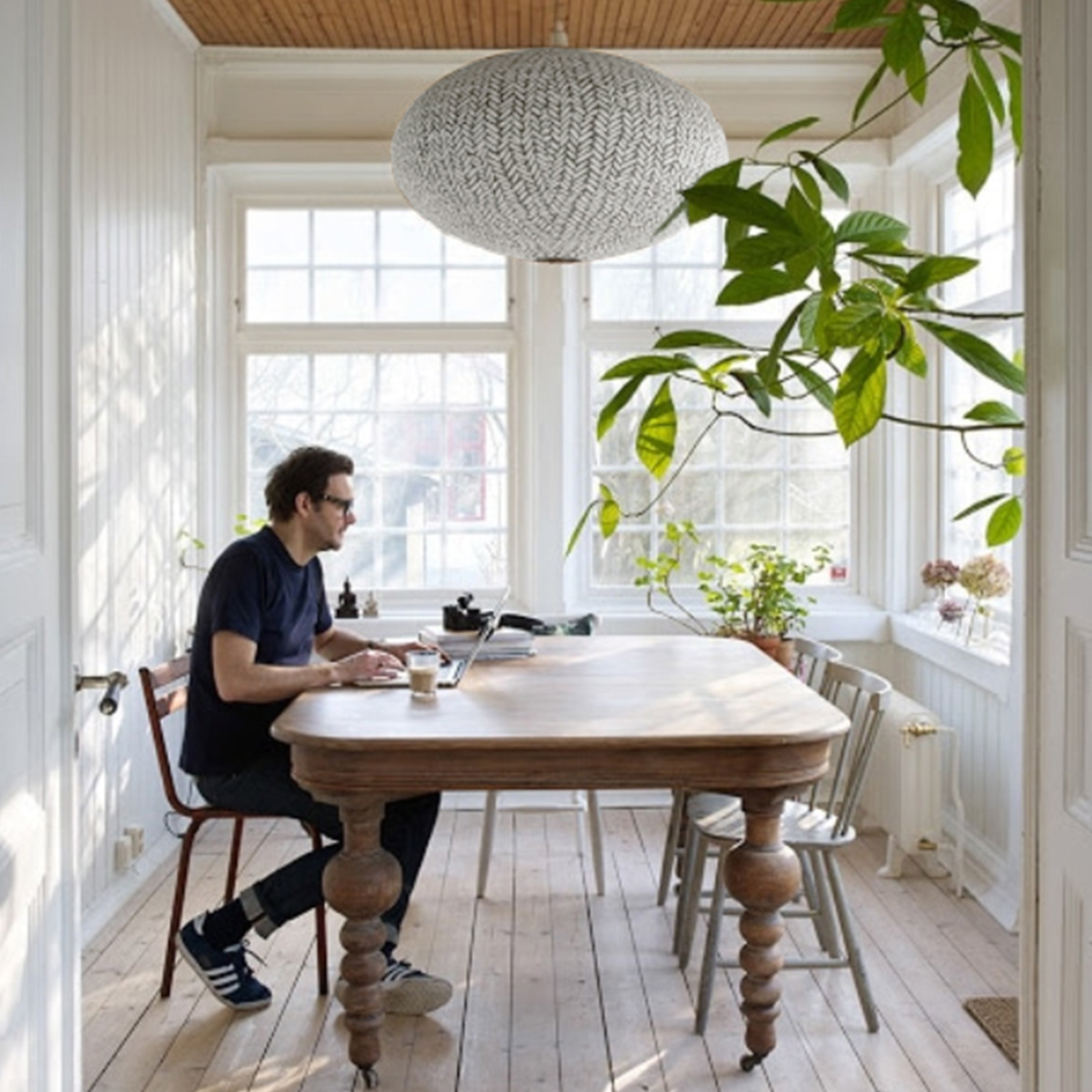 Small 60cm Cream & Grey Rice Cotton Pendant Lampshade
