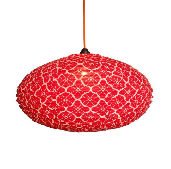 Large 80cm Red & Cream Lotus Cotton Pendant Lampshade