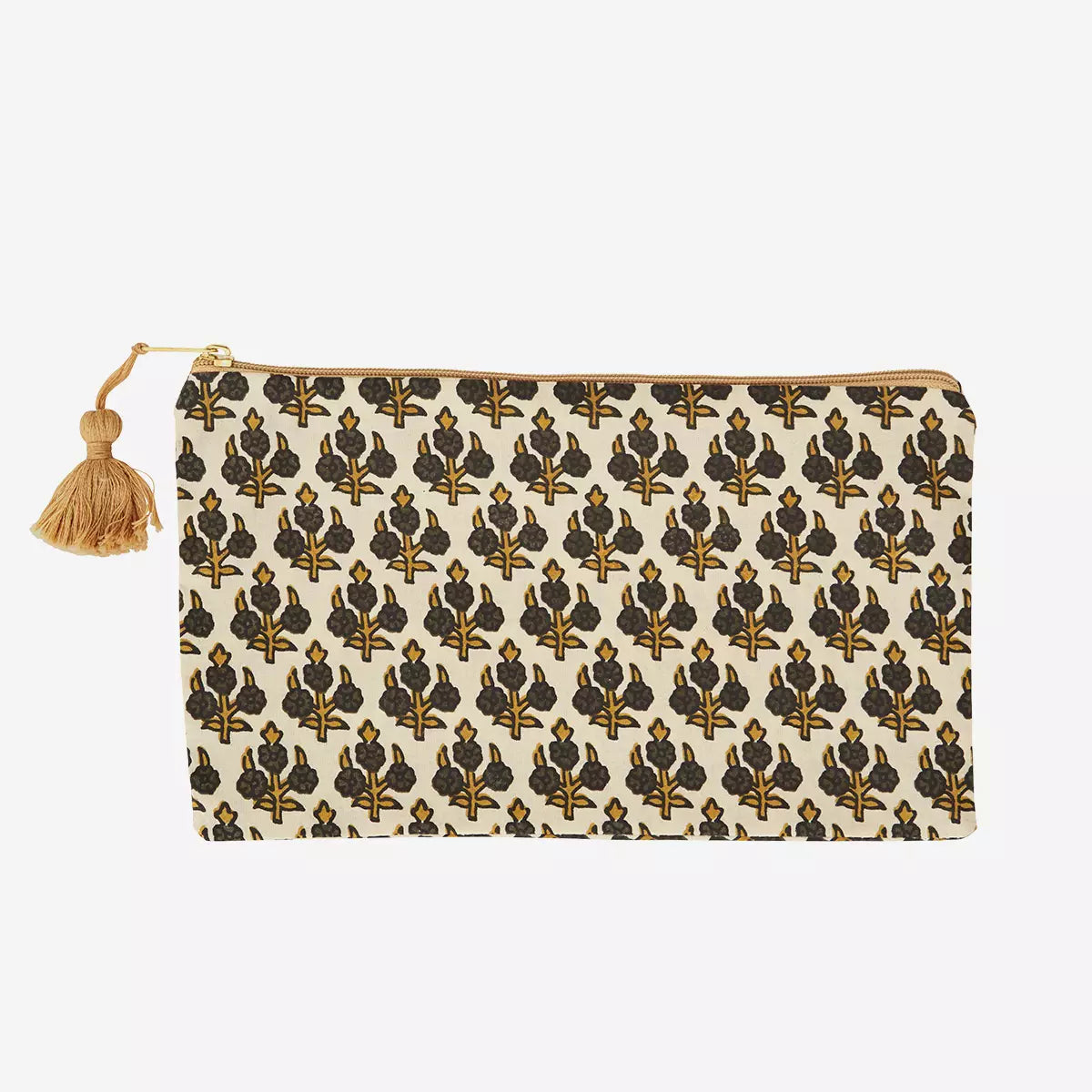 Mustard & Charcoal Floral Pouch