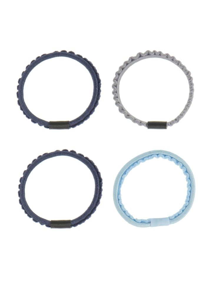 Set Of 4 Navy, Baby Blue & Grey Thin Kknekki Hair Ties