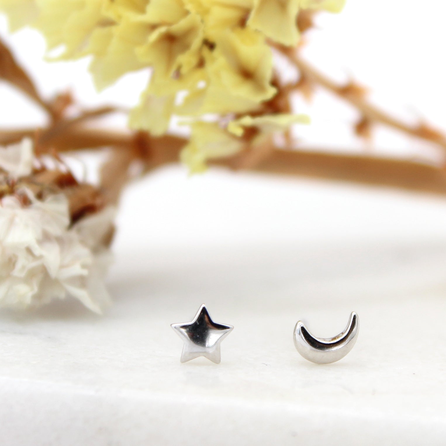 Sterling Silver Star and Moon Mismatched Stud Earrings