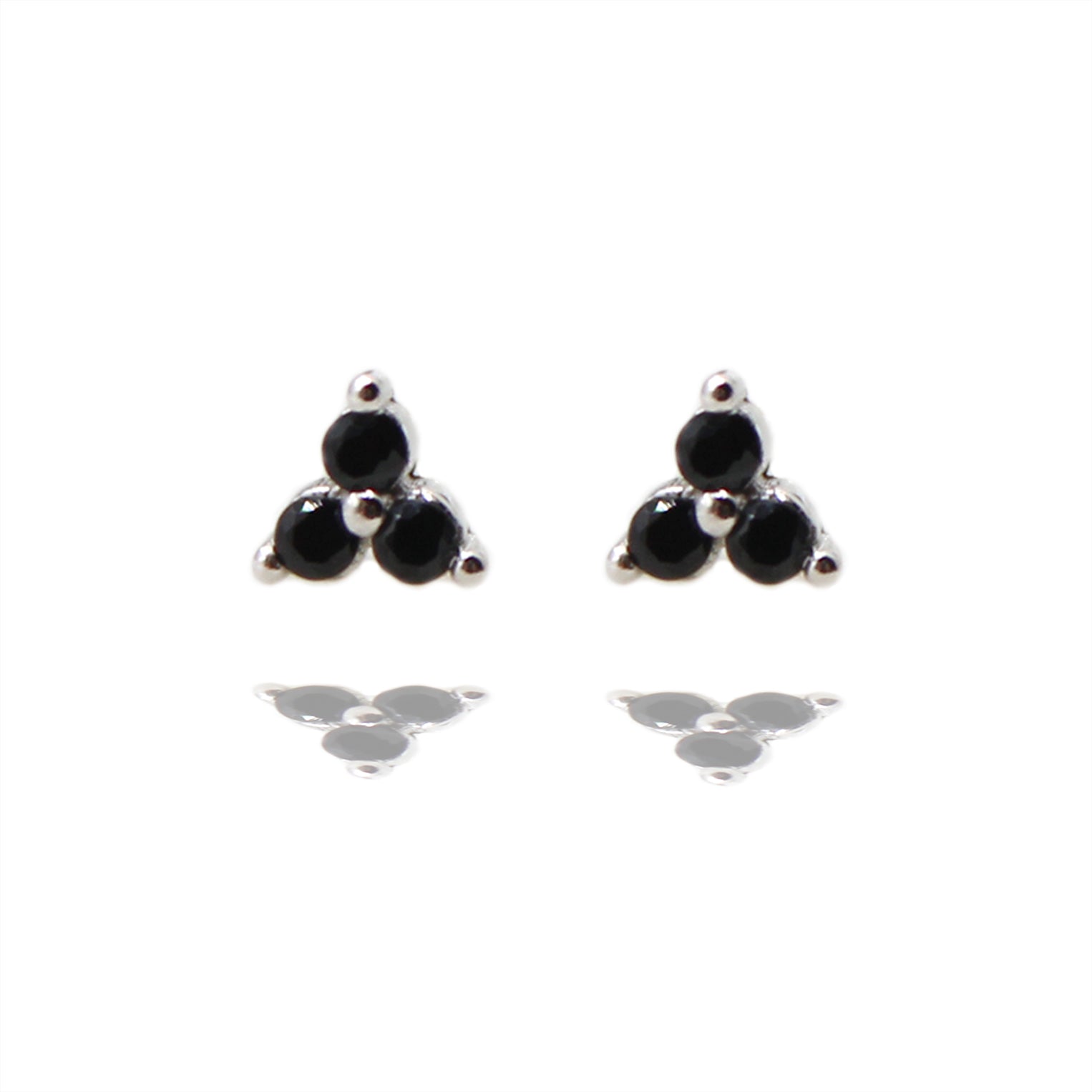 Sterling Silver Three Black Gems Stud Earrings